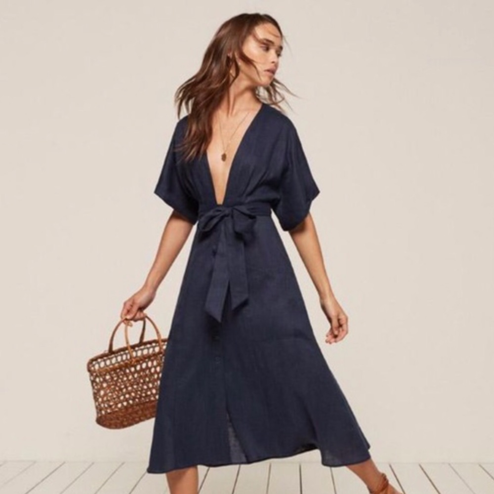 Navy Blue linen reformation dress